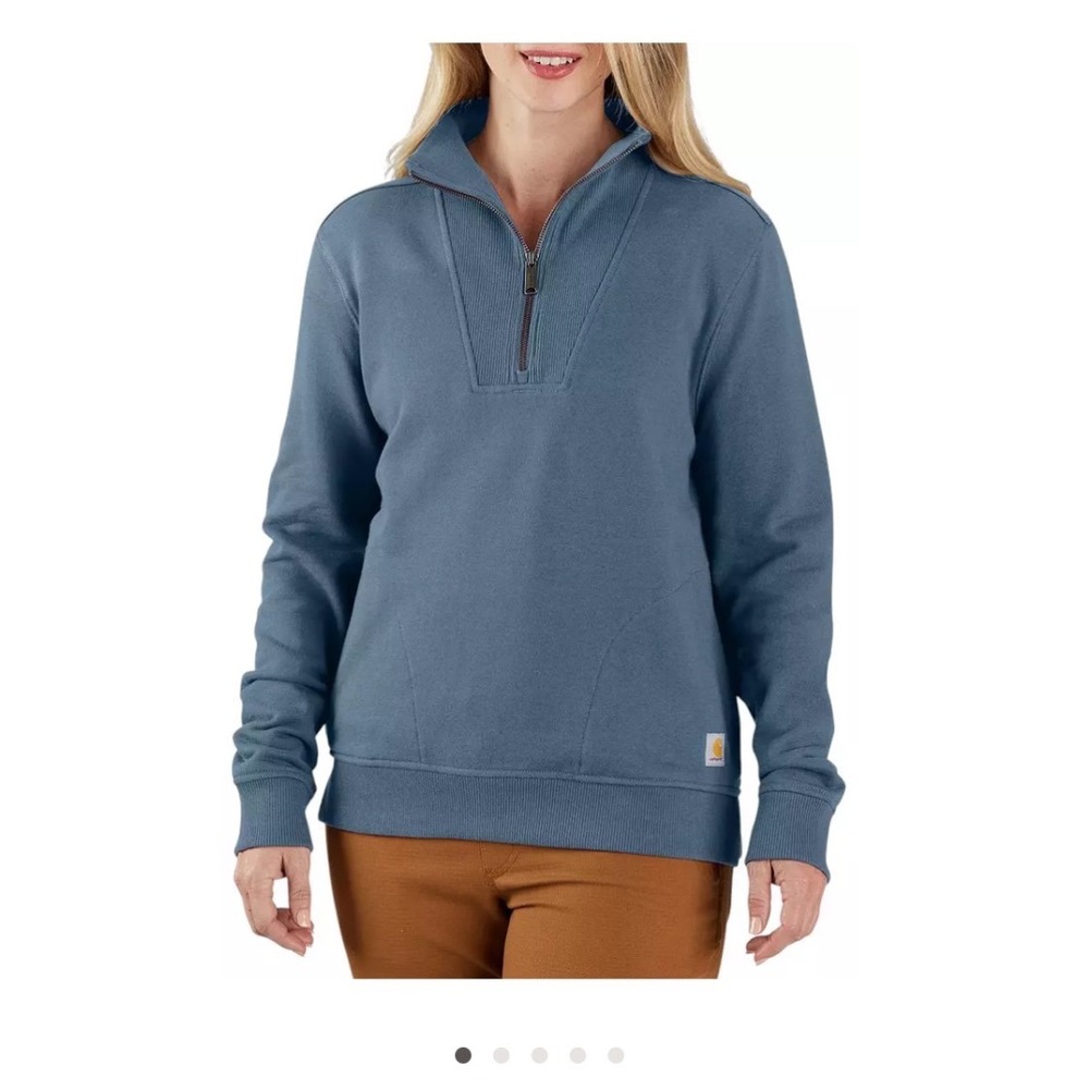 Carhartt Womens Tencel Fiber Series Relaxed Fit Quarter Zip Sweatshirt Blue XS